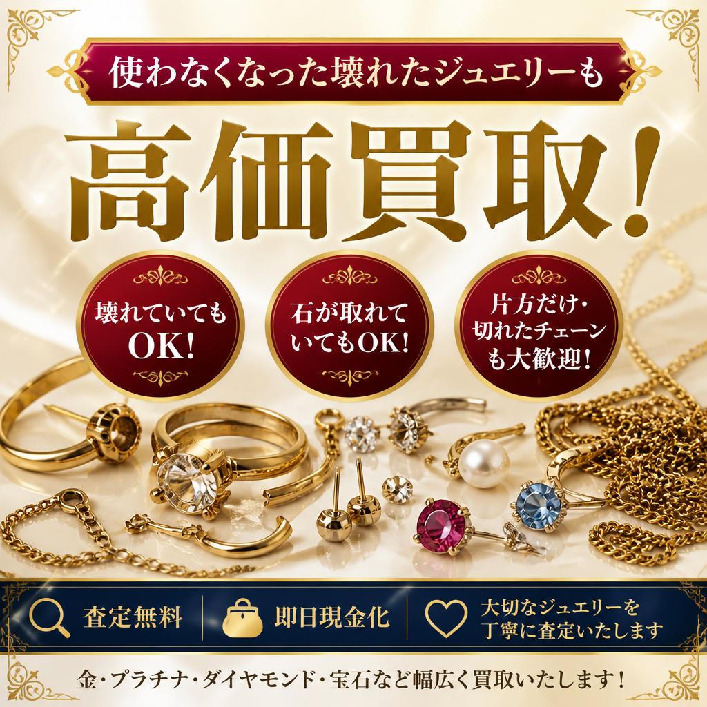 使わなくなった壊れたジュエリーも高価買取！
