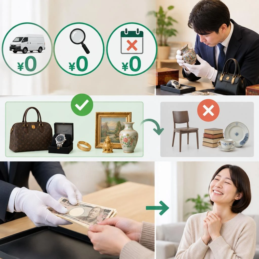 査定だけでも無料。納得できた品だけ、その場で現金化