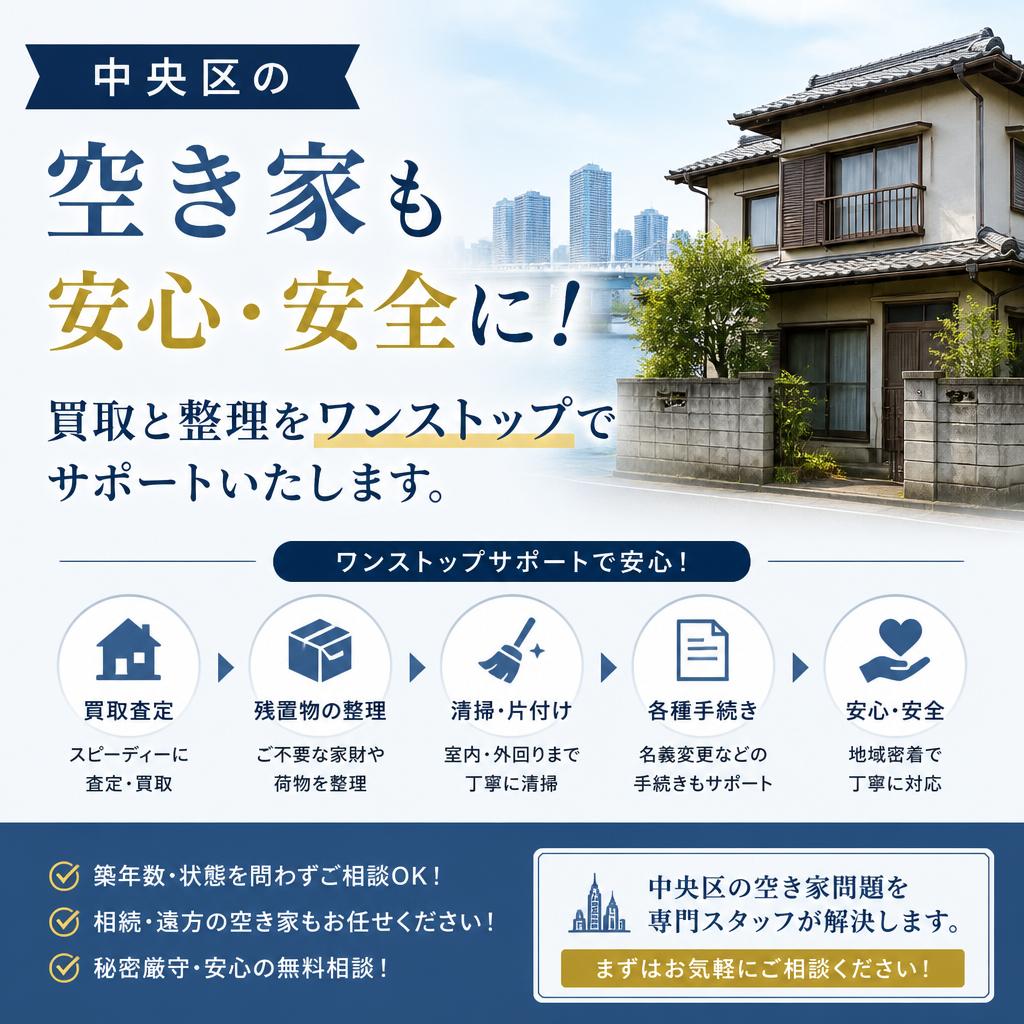 中央区の空き家も安心・安全に！買取と整理をワンストップでサポートいたします。