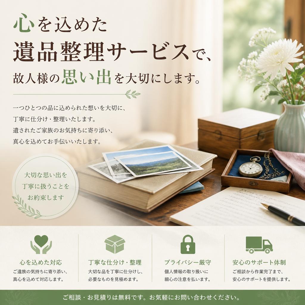 心を込めた遺品整理サービスで、故人様の思い出を大切にします。