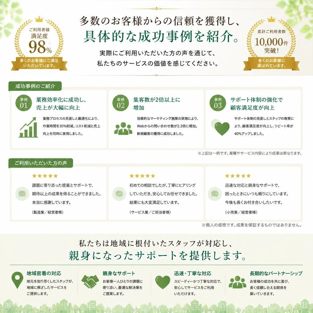 お客様の声：実績に基づいた安心のサポート