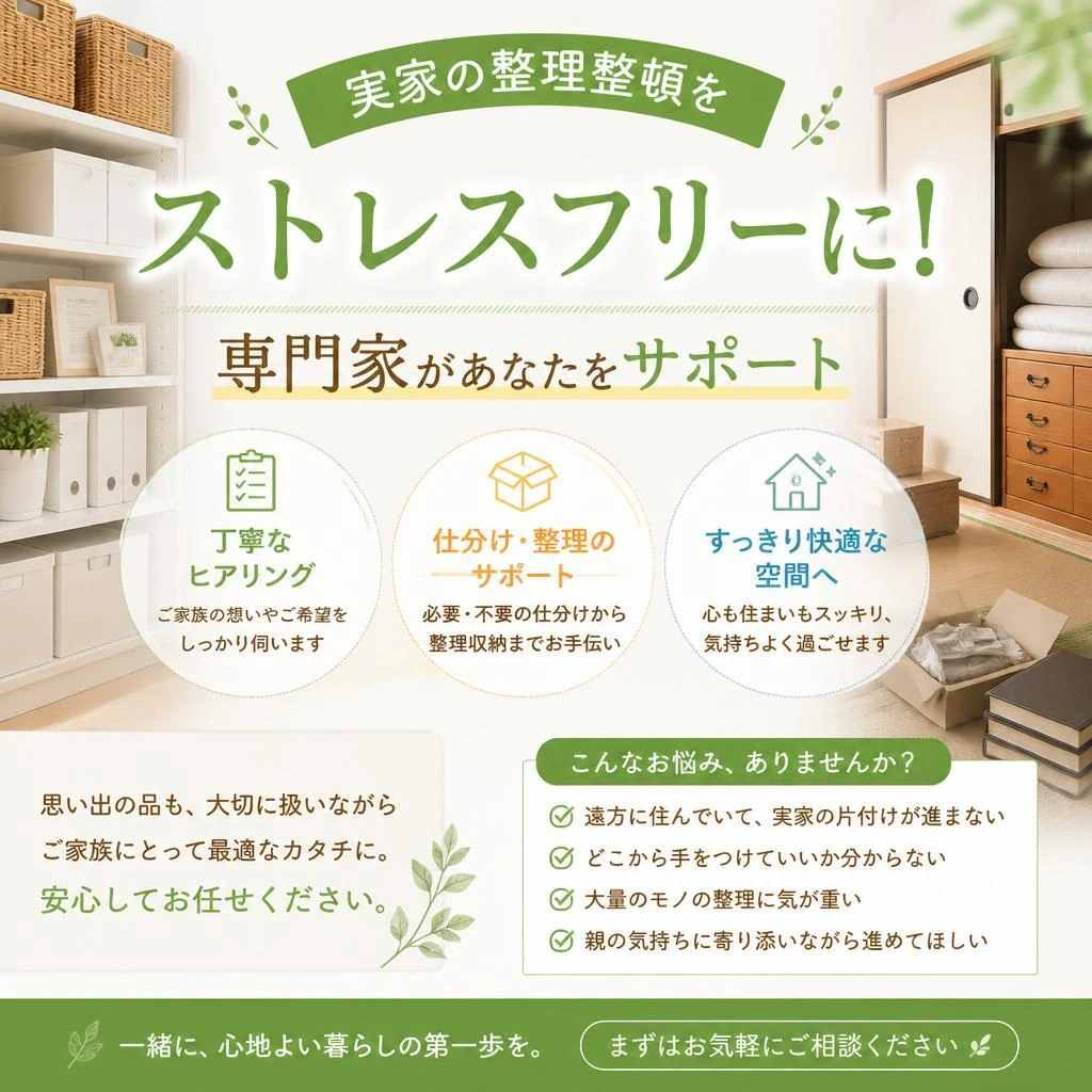 実家の整理整頓をストレスフリーに！専門家があなたをサポート