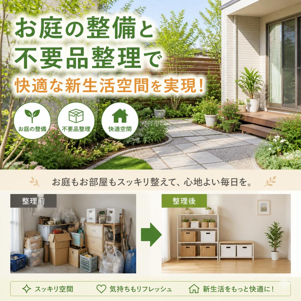 お庭の整備と不要品整理で快適な新生活空間を実現！
