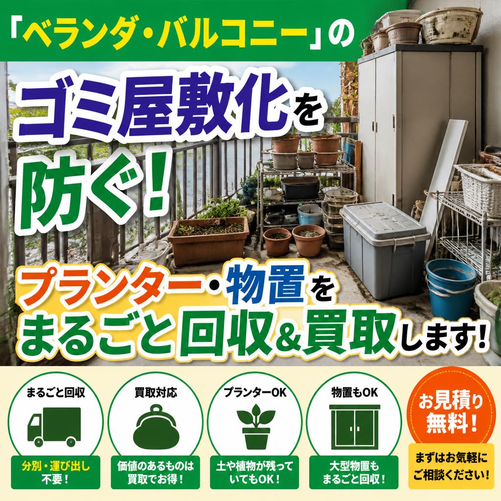 「ベランダ・バルコニー」のゴミ屋敷化を防ぐ！プランター・物置をまるごと回収＆査定します！