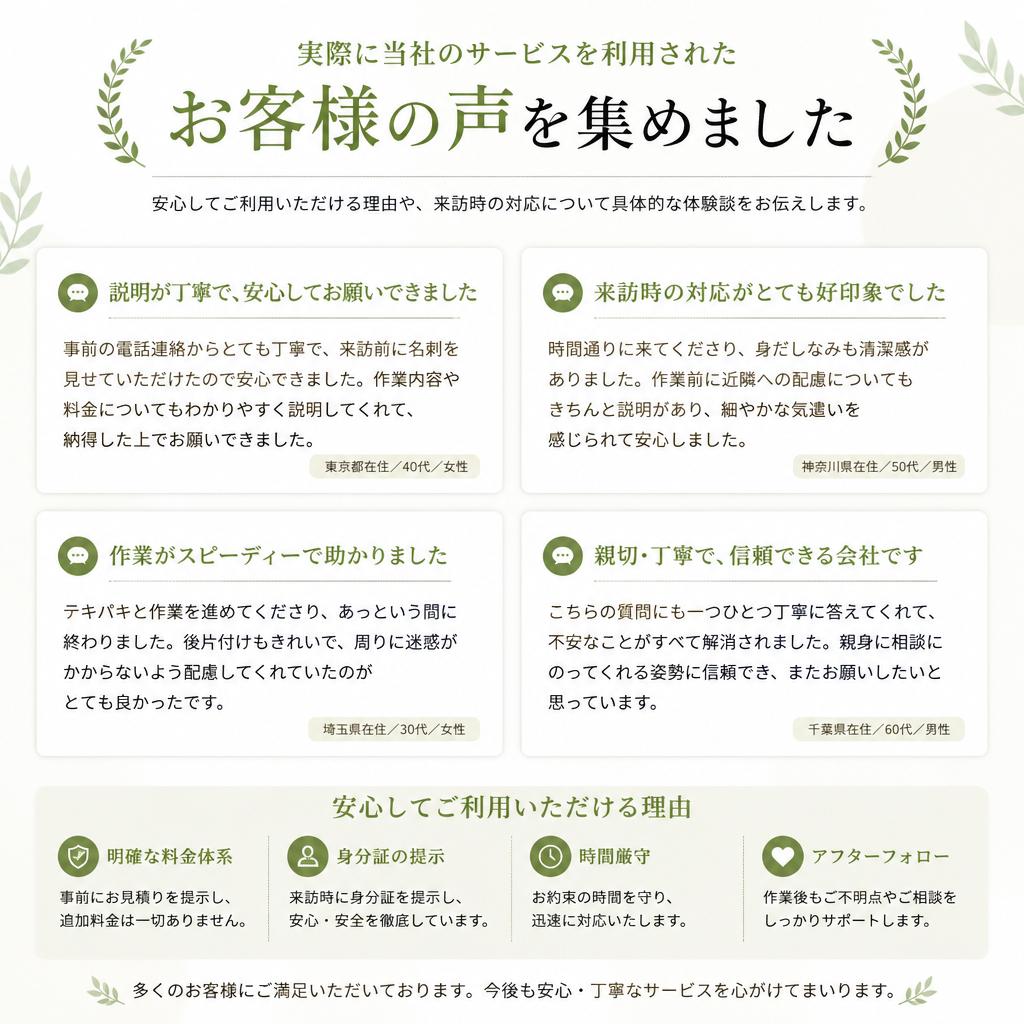 お客様の声：実績と信頼の証