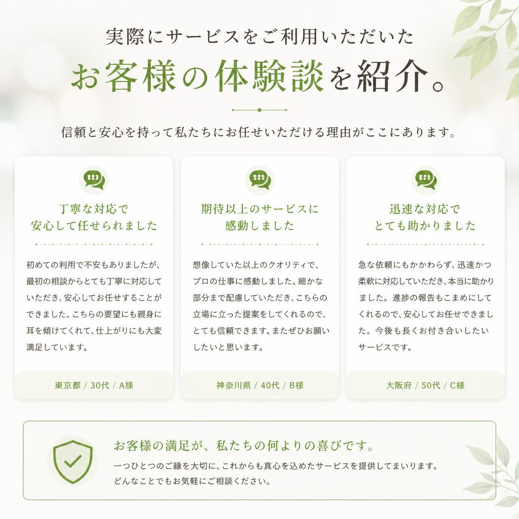 お客様の声 - 信頼のサービス