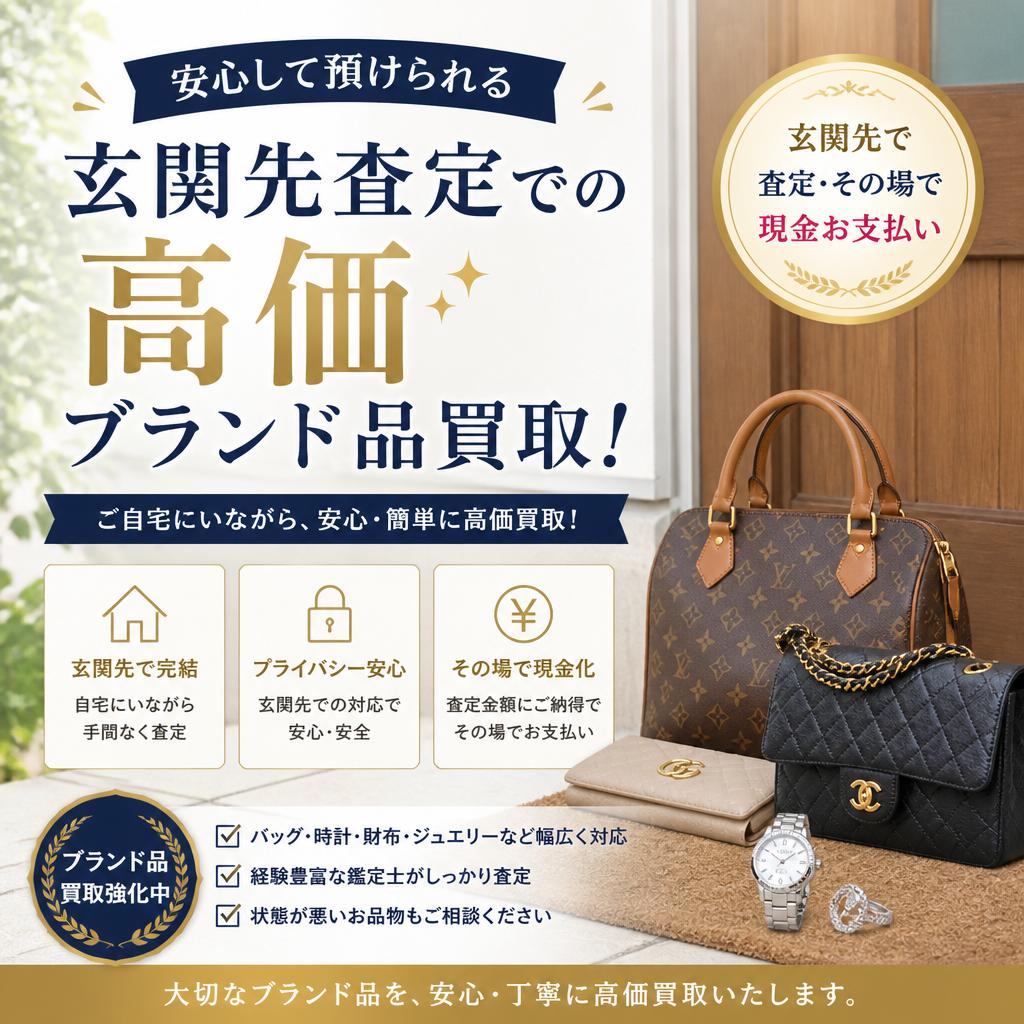 安心して預けられる、玄関先査定での高価ブランド品買取！