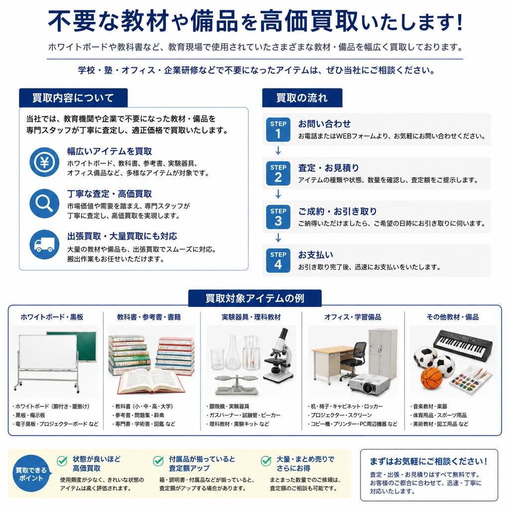 不要な教材と備品の買取