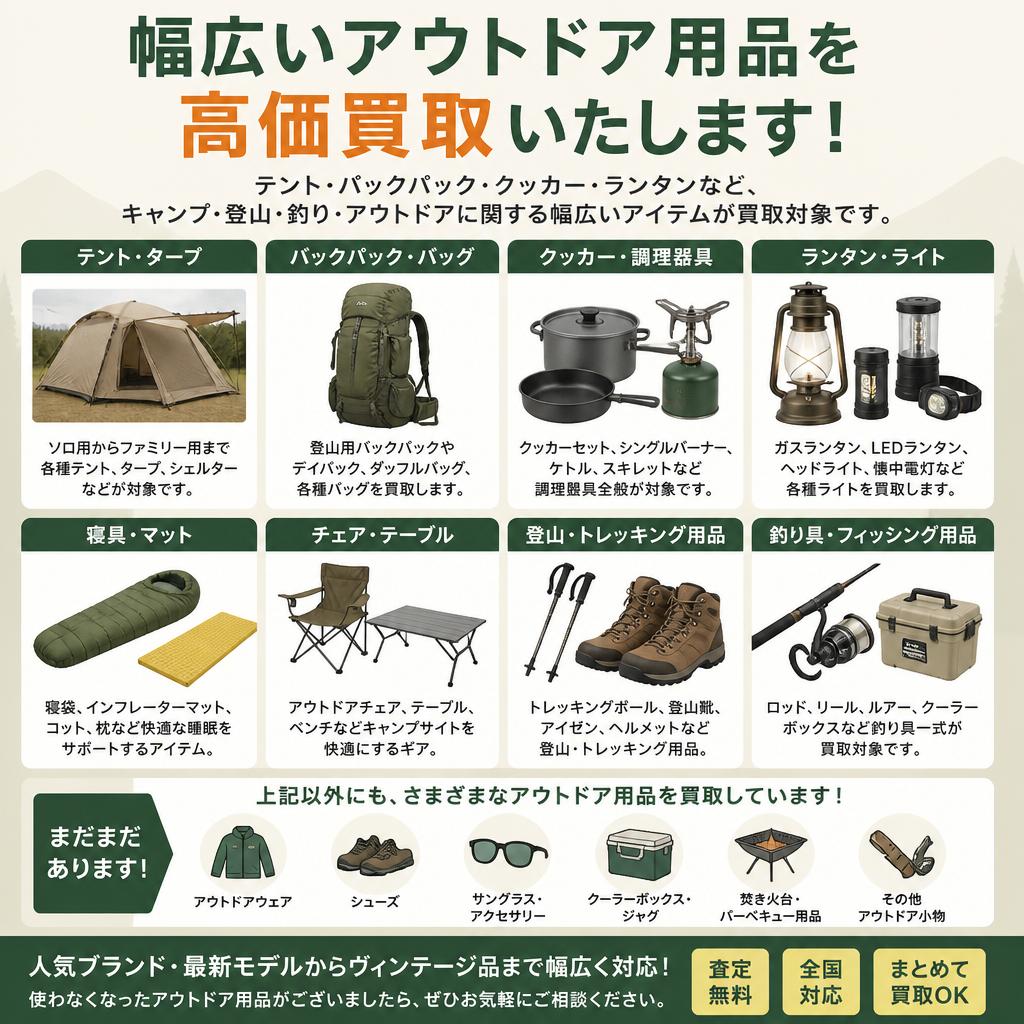 買取対象のアウトドア用品