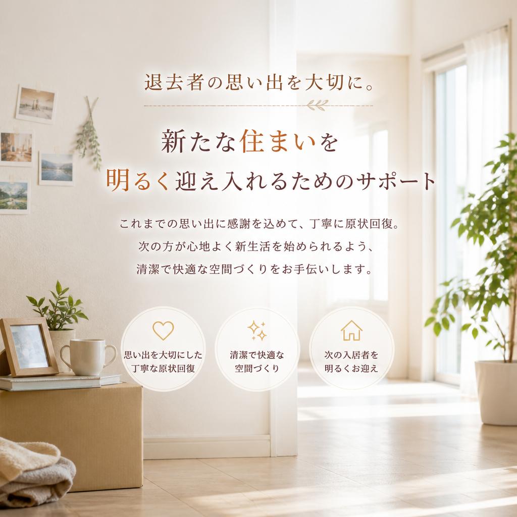 退去者の思い出を大切に。新たな住まいを明るく迎え入れるためのサポート