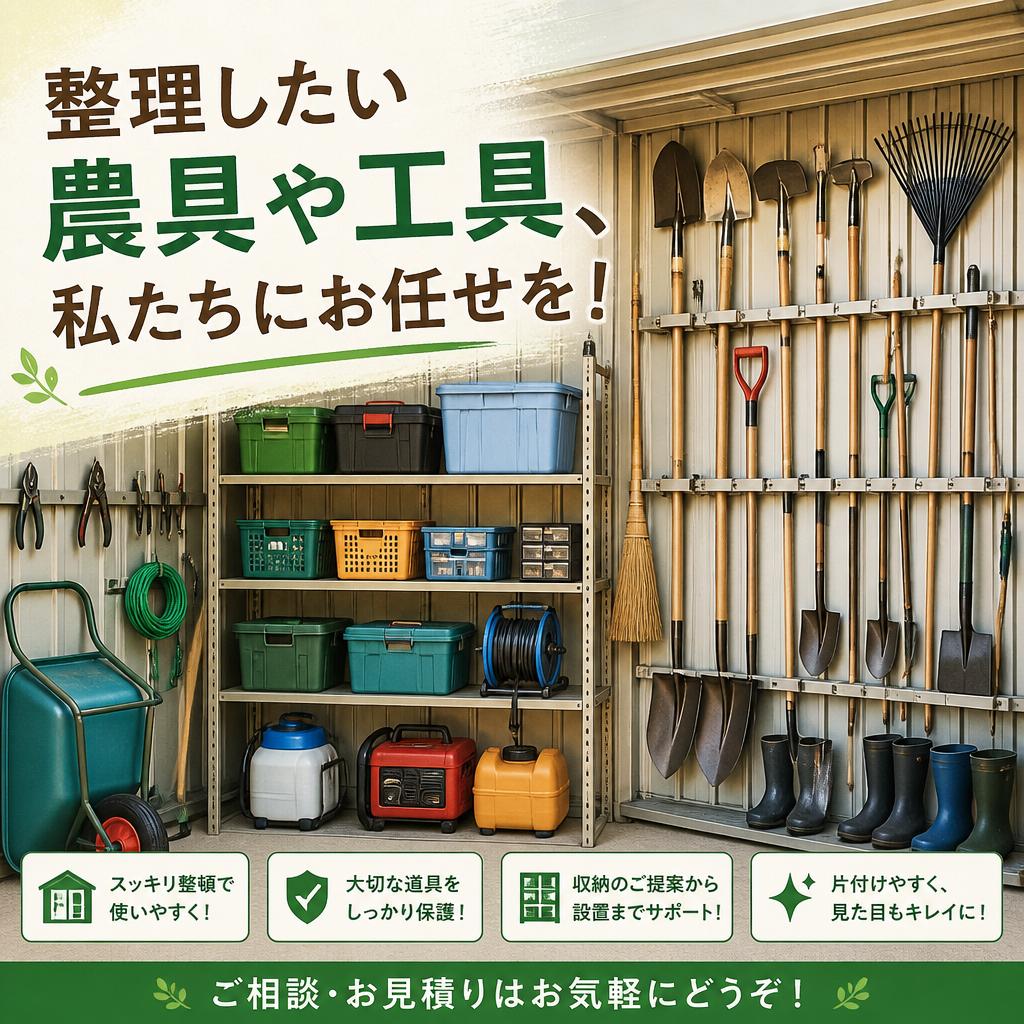 整理したい農具や工具、私たちにお任せを！