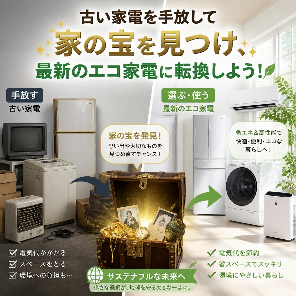 古い家電を手放して家の宝を見つけ、最新のエコ家電に転換しよう！