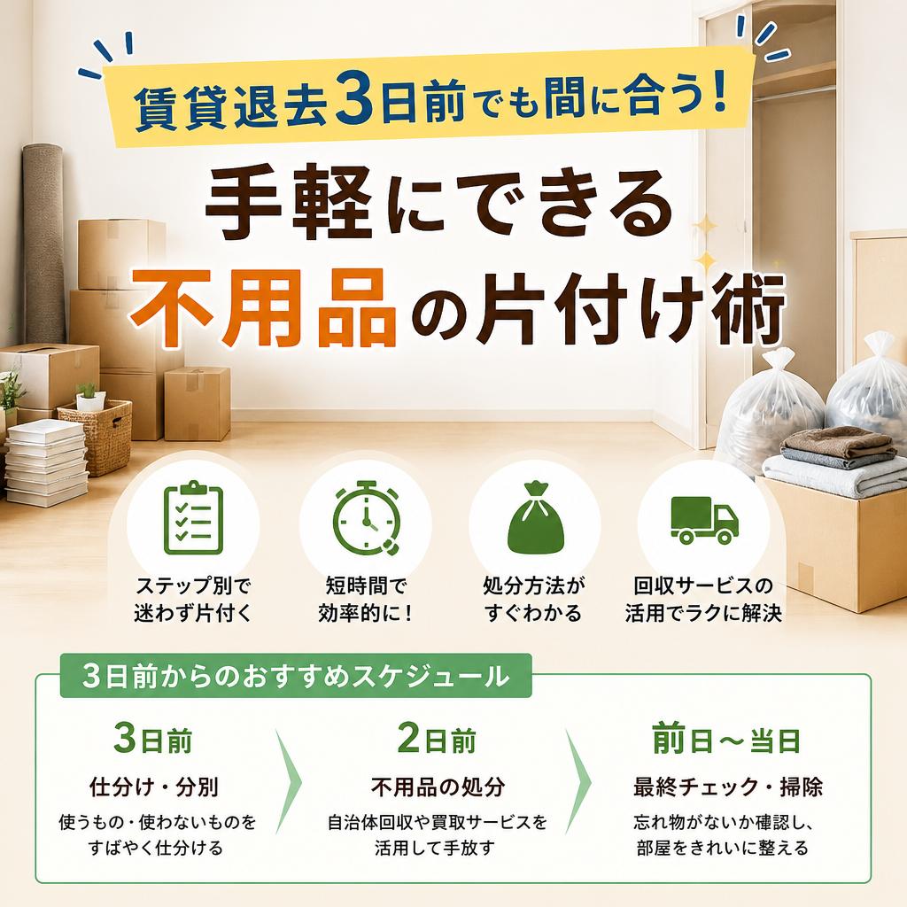賃貸退去3日前でも間に合う！手軽にできる不用品の片付け術